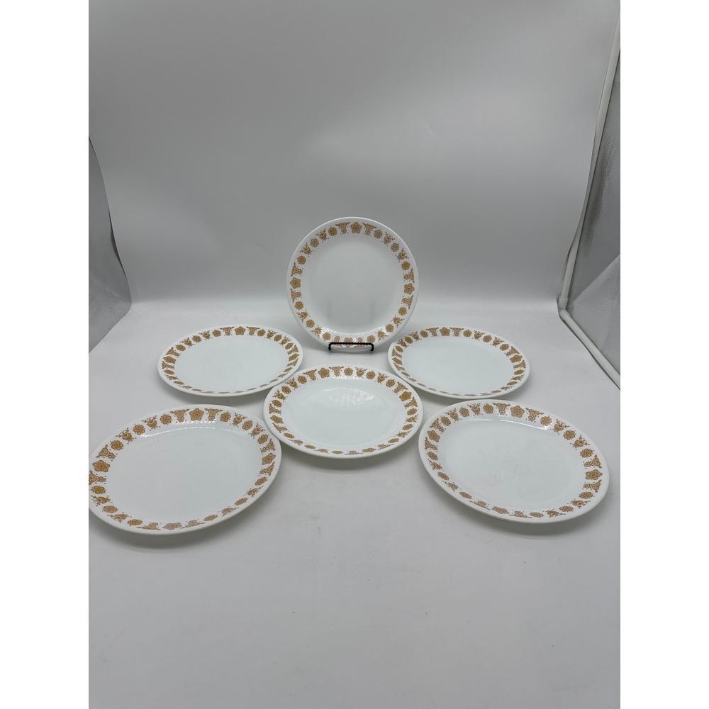 6 Vintage Corelle Butterfly Gold 8 1/2 Inch Desert/Salad Plates